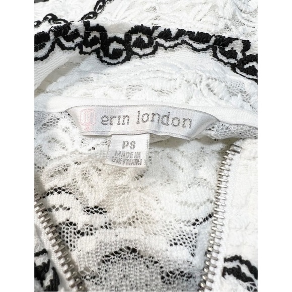 Erin London Sz PS White Black Stretch Lace Full  Zip Up Swing Jacket Minimalist - Picture 5 of 6